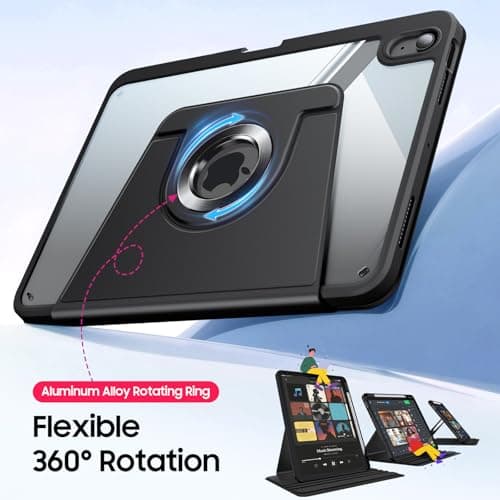 Fintie 360 Degree Rotating Case for iPad Air 11-inch M4/M3/M2 (2026/2025/2024), iPad Air 5th/4th Generation (2022/2020) 10.9 Inch - Swiveling Stand Clear Back Cover with Pencil Holder, Black - Thumbnail 3