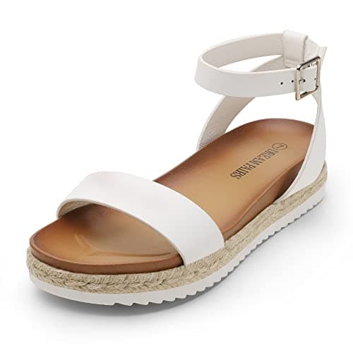 DREAM PAIRS Women's Open Toe Platform Espadrille Wedge Sandals Comfortable One Band Dressy Casual Sandals for Women,Size 6.5,White/Pu,KATHY - Image 1
