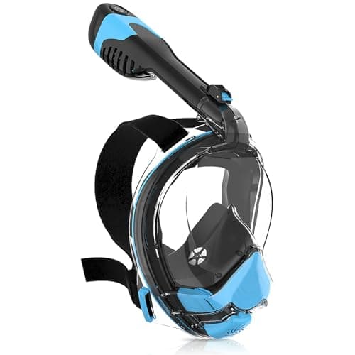 Yosmer Electric Full Face Snorkel Mask for Adults, Fan-Assisted Snorkeling Mask with Dry Top System, 180° Panoramic View, Anti-Fog Design, Foldable Travel Snorkel Gear, Blue-L - Image 1