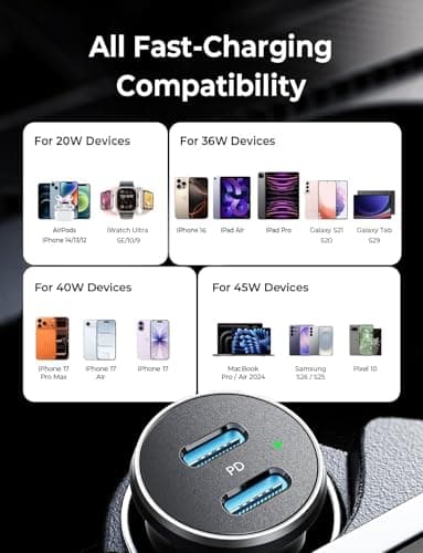 LISEN 90W USB C Car Charger USB C Fast Charge, 45W PD&QC 3.0 Fast Car Charger for Samsung Galaxy S26 S25, Cigarette Lighter USB Charger Adapter for iPhone 17 Air 16 15 Pro Max [All Metal & Mini] - Thumbnail 6