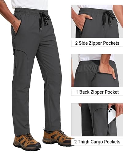 Mens Hiking Pants Waterproof Lightweight Quick Dry UPF 50+ Cargo 5 Pockets Elastic Waist Drawstring Cuff Joggers Tactical Work Casual Athletic Workout Gym Grey L - Thumbnail 5