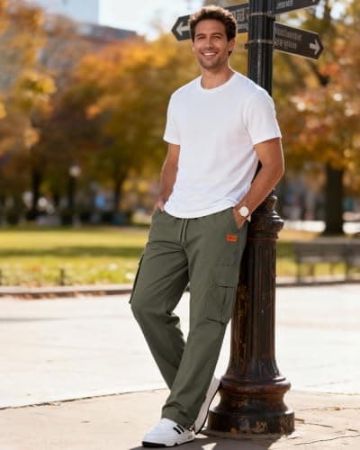 CANGHPGIN Mens Casual Cargo Pants Relaxed Fit Outdoor Travel Hiking Pants Men Drawstring Cotton Joggers Sweatpants with Pockets - Thumbnail 6