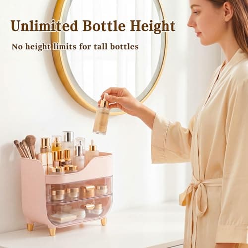 Asdbko Makeup Organizer for Vanity with Large Smooth Drawers Extra Large Skincare Organizer for Bathroom Countertop and Dresser, Crystal Clear Cosmetic Storage Display Case for Beauty Products - Thumbnail 5
