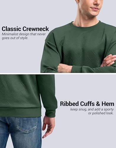 G Gradual Mens Sweatshirt Geometric Textured Crewneck Sweater Long Sleeves Casual Dressy Pullover Shirts, Mineral Green, 2XL - Thumbnail 4