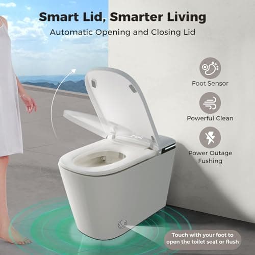Bazyths Smart Toilet with Bidet Built In & Foam Shield, Supports Cleaning Tablets, Auto Open/Close, Built-in Tank, Foot Sensor Flush, Heated Seat, Warm Dryer, One Piece Elongated Toilet (ZYC8A) - Thumbnail 5