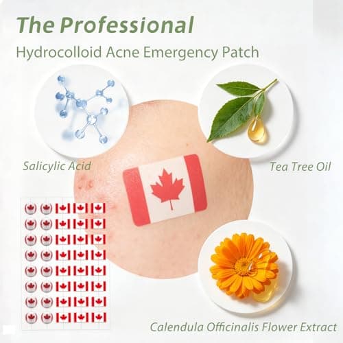 Anchiray Canada Flag & Soccer Design Hydrocolloid Pimple Patches for Face - with Tea Tree Oil, Salicylic Acid & Calendula Extract, for Team Canada Soccer Fans, Available day and night, 80 Counts - Thumbnail 3