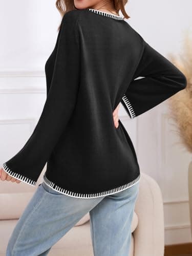 JUYUEO Tie Front Bow Cardigan for Women Trendy Long Sleeve Knit Open Front Sweater Casual Fall Winter Clothes 2026 Black S - Thumbnail 3