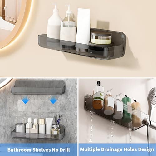 Diesisa 2pc Acrylic Wall Mounted Shower Caddy, Adhesive Shelf, Bathroom Shelves for Wall, Self Adhesive Organizer, No Drilling Hang Walls, for Bathroom, Kitchen, Living Room - Thumbnail 4