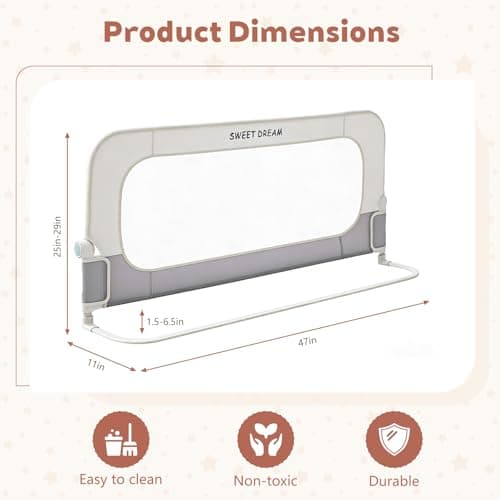 Bed Rail for Toddlers, 47in Folding Toddler Bed Rail Guard with Reinforced Anchor System & Sturdy Metal Frame, Portable Bed Railing for Baby Fits Crib,Twin, Queen & King Bed, Breathable Mesh - Thumbnail 2