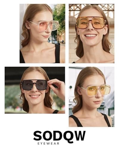 SODQW Oversized Aviator Sunglasses for Women Trendy Big Square Sun Glasses UV Protection 2025 Shades - Thumbnail 5