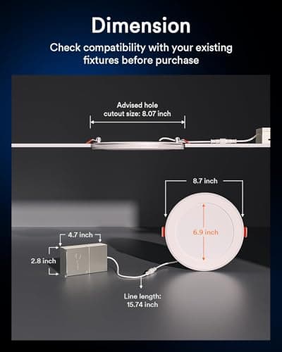 Lumary RGBAI Smart Recessed Lighting 8 Inch with Gradient Accent Light and Night Ring, 18W 1400LM Smart Can-Killer Downlight, Compatible with Alexa/Google Assistant/Siri, 1PCS - Thumbnail 5