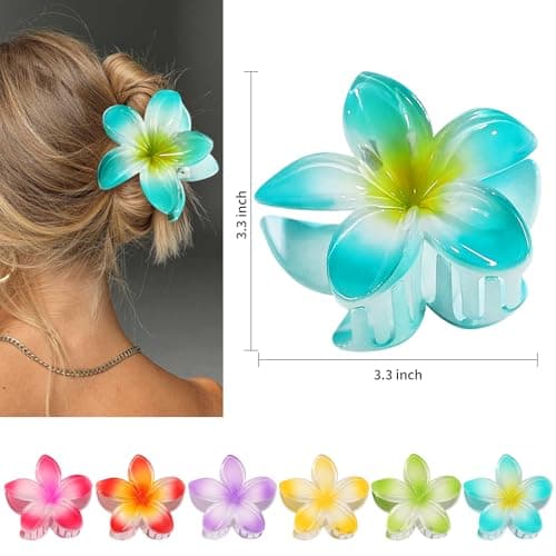 Flower Hair Clips 6 PCS Hawaiian Claw Clips for Vacation Hibiscus Hair Claw Clips Cute Large Hair Clips for Thick and Thin Hair Plumeria Hair Accessories for Women Girls -Petal - Thumbnail 5