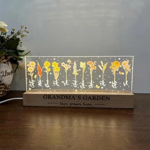 CraffBase Personalized Birth Month Flower Night Light for Mom Custom Name Acrylic Sheet LED Light Mom's Garden Birth Flower Sign Perfect Birth Flower Gift for Mom Birthday Mother's Day - Thumbnail 3