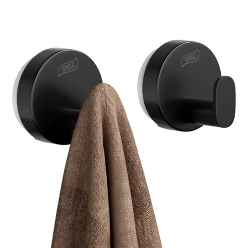 TAILI 304 Stainless Steel Bathroom Suction Hooks for Towel, Bathrobe, Loofah, No Damage Hanging Glass Shower Wall Hook, Patented Strong Suction Cup Holder, Hold Up to 11 Lbs, 2 Pack, Black - Image 1