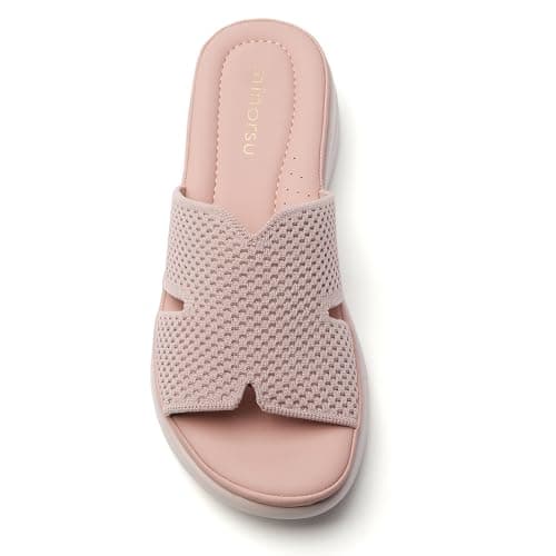 Minorsu Knit Platform Sandals for Women Comfortable Open Toe Summer Sandals Slip On Slides Shoes - Thumbnail 5