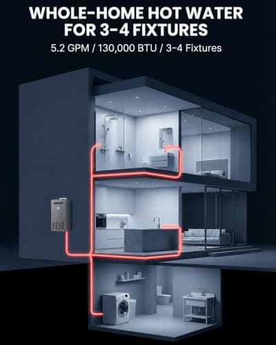 Propane Tankless Water Heater Outdoor, 5.2 GPM 130000 BTU On Demand Hot Water Heater with Remote Control, 110V Residential Instant Propane Waterheater - Thumbnail 2