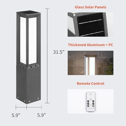 VZVI 31.5" Solar Pathway Light, 3000K LED Bollard Lights Outdoor, IP65 Waterproof Path Lights, Patio Solar Lanterns, Modern Solar Floor Lamp, Landscape Lighting for Commercial Driveway Walkway Lawn - Thumbnail 2