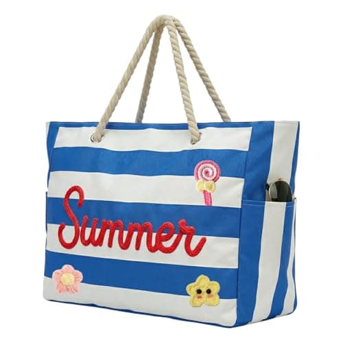 NYLGOXITK DIY Custom Embroidered Name Tote Bag, Personalized Large Zippered Waterproof Bag for Women Beach Pool Travel Gifts - Image 1