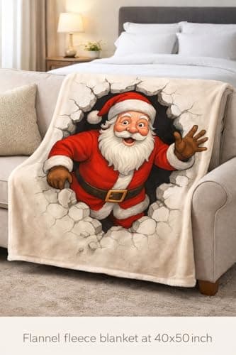Carastora Santa Blanket - Soft and Warm Flannel Holiday Blanket, 40x50 inches, Perfect for Sofas, beds, Home, and White Elephant Gifts. - Thumbnail 6