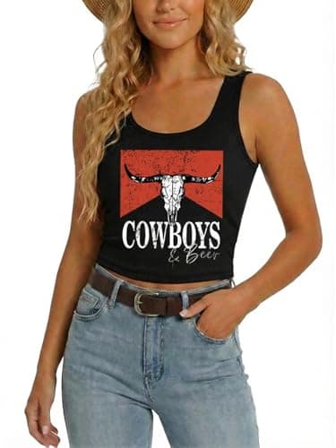 YHHR Women's Cowgirl Country Concert Sleeveless Cropped Tank Top Summer Casual Cowboy Shirt Western Graphic Top Cute Outfit - Image 1
