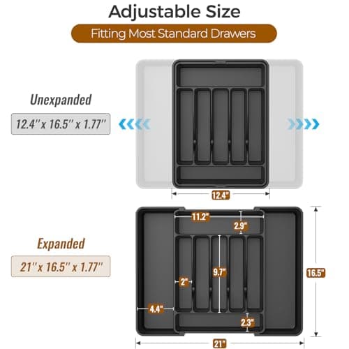 ukeetap Extra Large Expandable Silverware Organizer, BPA-Free Food-Safe Cutlery Flatware Organizer, Kitchen Utensil Drawer Organizer, Adjustable Silverware Holder for Spoons Forks Knives, Black - Thumbnail 3