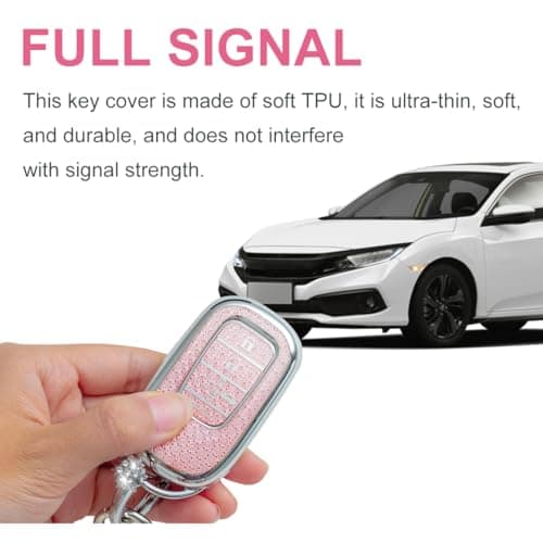 XUPEIXUN for Honda Key Fob Cover with Keychain, Pink TPU Key Case Protection Shell Compatible with 2022 Hond Accord Civic CRV Pilot Odyssey 11th Gen Bling Car Accessories - Thumbnail 6
