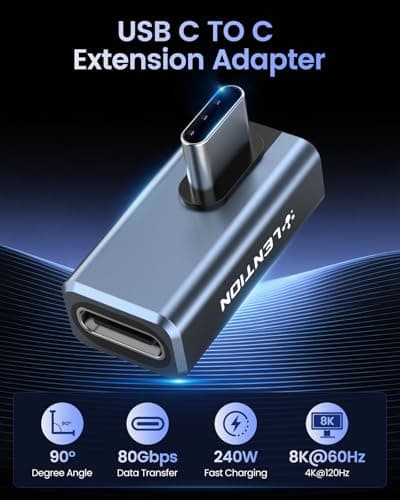 LENTION 240W Right Angle USB C 90 Degree Adapter, 80Gbps 8K@60Hz USB C Extension Adapters Compatible with MacBook Pro/Neo/Air Thunderbolt 5/4/3, iPhone 17/16/15 Pro Max, Camera, Steam Deck(2 Pack) - Thumbnail 2