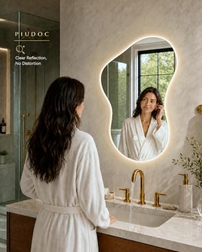 Irregular Led Bathroom Mirror with Lights 20x32 Inch, Backlit Asymmetrical Led Bathroom Mirror for Wall, Lighted Vanity Mirror with Lights, Anti-Fog, Dimmable 3 Colors, Shatter-Resistant - Thumbnail 5