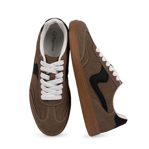 Tigeridea Womens Sneakers Comfortable Casual Shoes for Women Slip on Lace up Dark Brown Tennis Shoes Women's Fashion Sneakers Size 7 - Image 1