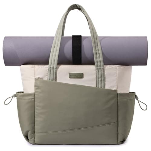 LOVEVOOK Gym Tote Bag for Women, Puffy Yoga Mat Bag with Large Cup Holder & Wet Pocket, Work Nurse Bag for Travel Workout Pilates