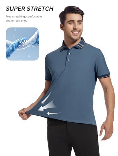 Esabel.C Men's Golf Shirts Pique Short Sleeve Stretch Moisture Wicking Performance Dry Fit Polo Shirts for Men, Navy, XL - Thumbnail 4