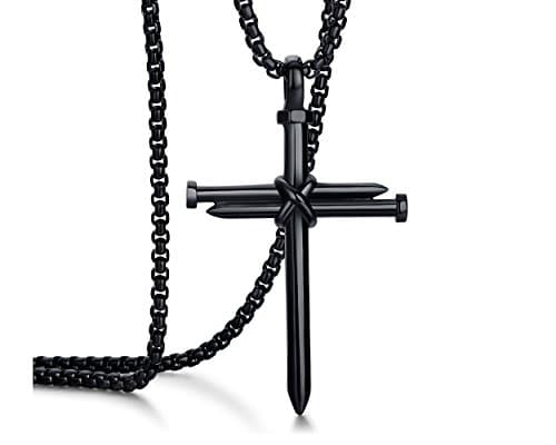 Rehoboth Men's Stainless Steel Nail Cross Pendant Necklace for Womens Mens With 24 Inch Chain Polished Black - Image 1