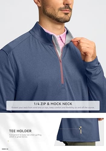 Obla Golf Quarter Zip Pullover for Men Mock Neck Sweatshirt Lightweight Sun Protection Men's Long Sleeve Golf Shirt (Deep Blue Melange_L) - Thumbnail 5