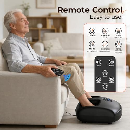 Foot Massager with Heat, 4 Modes & Vibration & Compression & Rolling for Feet Toes Relief, Electric Shiatsu Foot Massager with Remote, Fits Up to Men's Size 13, Gift for Women Men Father's Day - Thumbnail 5