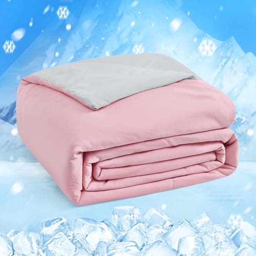 HOMFINE Cooling Comforter Queen Size, Pink Summer Cooling Blanket for Hot Sleepers and Night Sweats, Japanese Double-Sided Cold Tech Fabric Q-Max 0.45, Soft Breathable Silky Smooth Lightweight - Image 1