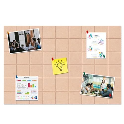 HULAVO Large Square Felt Cork Board Tiles, Self Adhesive DIY Felt Bulletin Board Pin Board with 35 Pushpins for Office School Home Wall Decor Stickers Memos Photos Display (Camel)