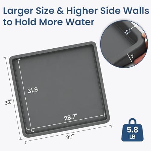XHIKOWAT 33 X 30 inch Large Thickened Silicone Washing Machine Drain Pan with 1-1/5" Raised Edge, Leak Protection Anti-Vibration Non-Slip Washing Machine Tray for Washer Dryer Other Appliances - Thumbnail 3