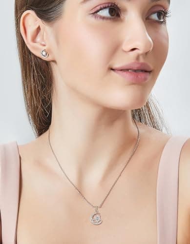 MomentWish Moissanite Necklace for Women, 1 Carat Simulated Moissanite Necklace for Her 925 Sterling Silver Pendant Anniversary Birthday Christmas Gifts for Mom Wife Girlfriend-Crescent - Thumbnail 2