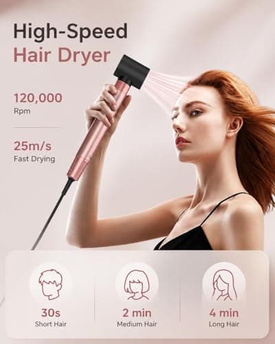 Brightup 5 in 1 Air Styler, 1400W High Speed Hair Dryer Brush, Professional Automatic Hair Curler with Cool Shot Button, 800 Million Ionic, No Heat Damage, with Travel Bag - Thumbnail 3