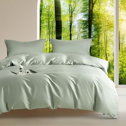 DCSKY Queen Size Duvet Cover Set 3-Piece - 100% Lyocell Tencel Bedding Set, Silky Smooth & Hypoallergenic, Temperature Regulating for Hot Sleepers (Green, 90x90 Inches) - Image 1
