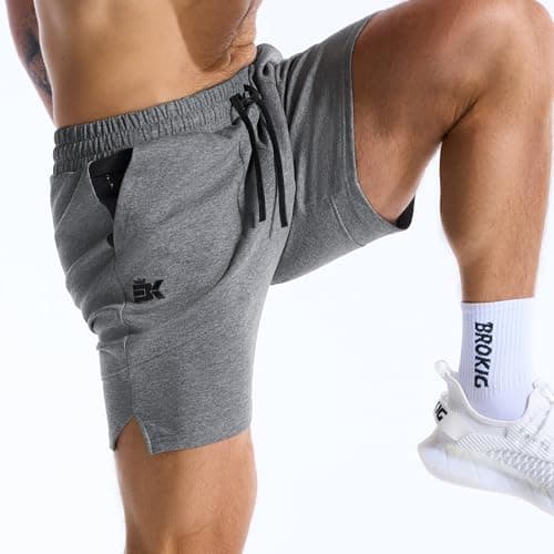 BROKIG Zero Armor Mens Gym Shorts 7" Inseam Slim Fit Anti-Chafing Cotton Workout Shorts with Zipper Pocket(XX-Large,Dark Grey) - Thumbnail 5