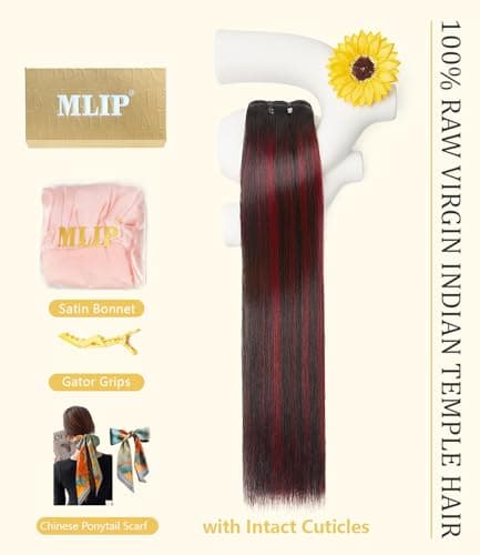 mlip Raw Indian Hair Bundle Straight, Enhanced Quality Bundle, 18A Virgin Hair 22 inches, No Tangle Shedding, Triple the Lifespan, Keep Texture Silky Soft After Multiple Washes, 1B99J Color - Thumbnail 6