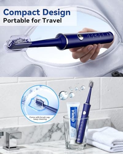 JTF Sonic Electric Toothbrush for Adults and Kids: 5 Modes for Sensitive Teeth & Braces - with 8 Brush Heads, 45-Day Runtime & Smart Timer, Portable Rechargeable Toothbrush for Travel, Home & School - Thumbnail 5