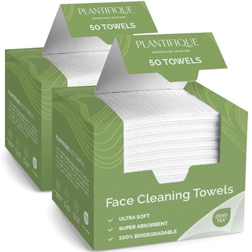 PLANTIFIQUE Disposable Face Towels XL 10"x12" - 100% Biodegradable Viscose Facial Towelettes for Women Skin Care - Toallas para la Cara Desechables, 100 Count - Image 1