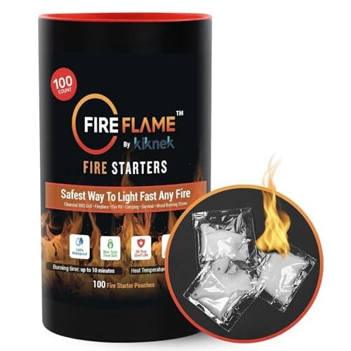 Fireflame Quick Instant Fire Starter - 100% Waterproof All-Purpose Indoor & Outdoor Firestarter, for Charcoal Starter, Campfire, Fireplace, BBQ - Odorless and Non-Toxic - 100 Pouches in Canister - Image 1