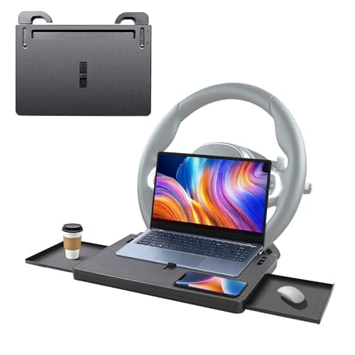 LXENSYENGX Car Steering Wheel Desk for Laptop, Portable Car Steering Wheel Tray for Eating & Work, Multipurpose Travel Car Table, Steering Wheel Mounted Desk (Parked Use Only) - Image 1