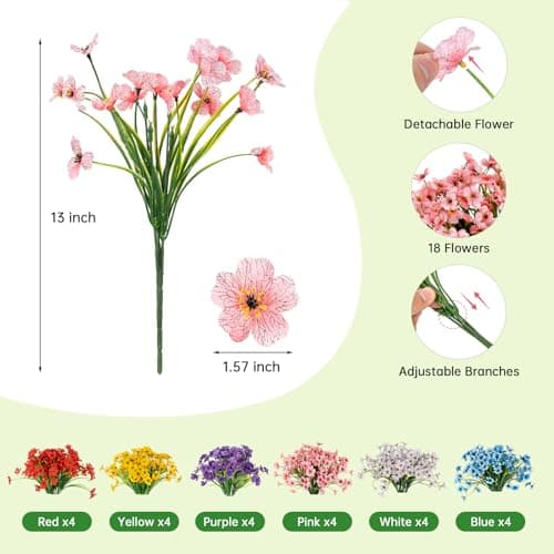 PADONISE 24 Bundles Artificial Flowers for Outdoor Indoor Decor, Fake Silk Flower Plastic Stems UV Resistant for Hanging Plants Spring Summer Bouquet Vase Porch Window Box Wedding Farmhouse Garden - Thumbnail 2