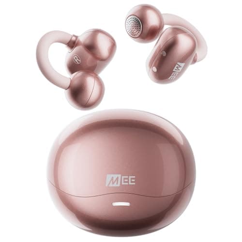 MEE audio Pebbles Air Open Ear True Wireless Earbuds - Bluetooth 5.3 Lightweight Earclip Headphones with Headset Microphone & Call Noise Reduction for Gym/Workouts/Sports and Gaming (Rose Gold/Pink)