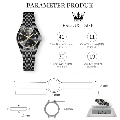 OLEVS Watch Mens Black Watches for Men Diamnond Dial Luxury Stainless Steel Watch for Men All Black Reloj - Thumbnail 5