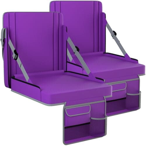 janiry Stadium Seats with Back Support 2PACKS Adjustable Bleacher Chairs with Back and Cushion Bleacher Seat with Cup Holder, Carry Handle & Shoulder Strap for Outdoor Sports Events, XL Large Purple